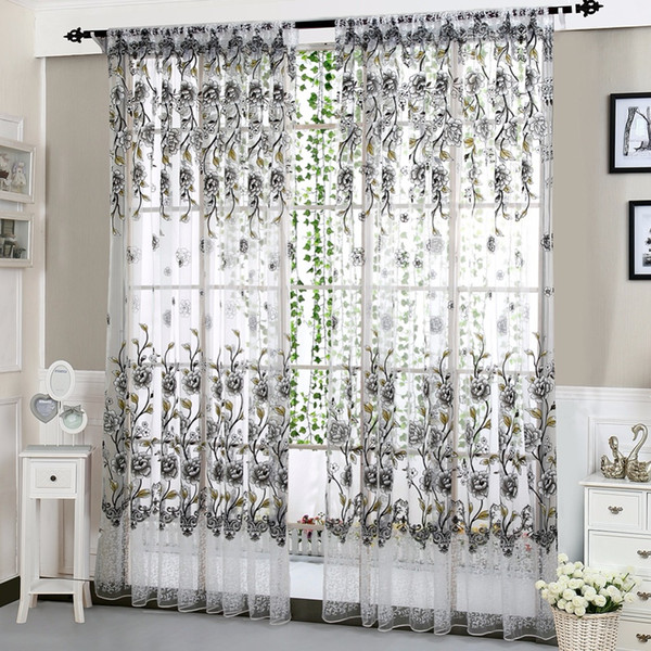 6 Colors House Office Fashion Window Curtain Flower Print Divider Tulle Voile Drape Panel Sheer Scarf Valances