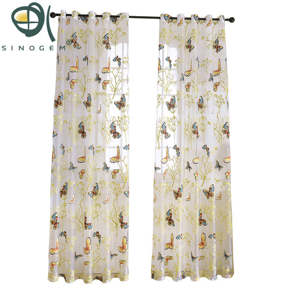 Sinogem News Butterfly Floral Print Curtains Tulle Window Curtain for Living Room Bedroom Kitchen Curtains Sheer Voile