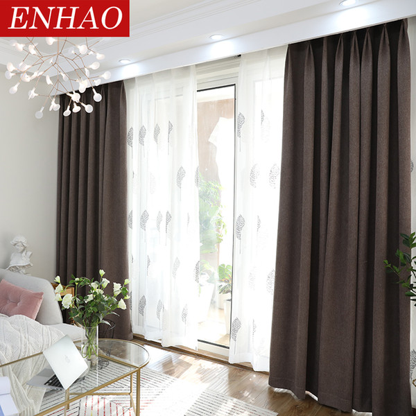 ENHAO Modern Blackout Curtains for Living Room Bedroom Simplicity Solid Cloth Window Blackout Curtains for Window Drapes Blinds