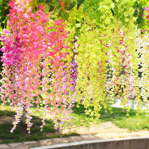 105cm Fake Wisteria Flower Vine Artificial Flowers With Green Leaves For Wedding Decoration Hanging Garland Home Decor