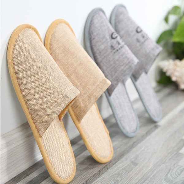 Thicken Disposable Slippers Cotton Linen Home Guest Open Toe Shoes Breathable Soft Hotel Anti-slip Disposable Slippers DH0611