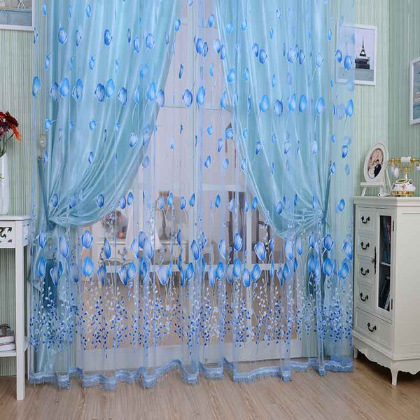 Window Decor Tulip Printed Window Curtains Sheer Blinds Voile Tulle for Living Room Balcony Kitchen Flower Yarn Sheer cortinas