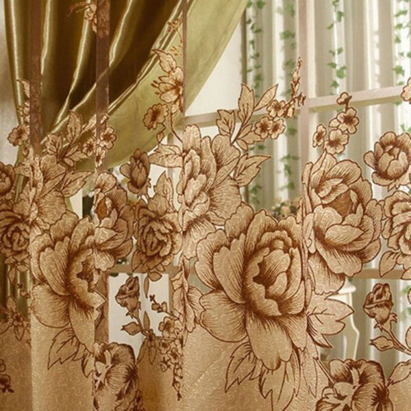 1 pcs Window Curtain Luxurious Upscale Jacquard Yarn Curtains Peony Pattern Voile Door Window Curtains Living Room Bedroom Decor