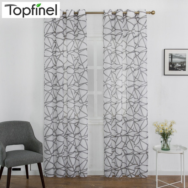 Topfine Geometric Stripes Treatment Sheer Curtains For Living Room Bedroom Kitchen Voile Tulle on Windows Home Decorative