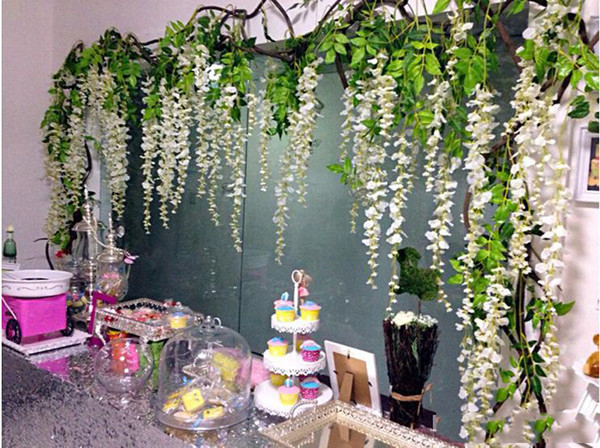 Wholesale Wisteria Wedding Decor 110cm 75cm 4 colors Artificial Decorative Flowers Garlands for Party Wedding Home hotel Free ship