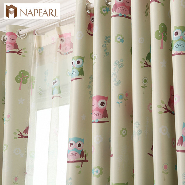 NAPEARL Blackout curtains cartoon owl kid bedroom window Grommet top treatment with tulle curtains panel modern short