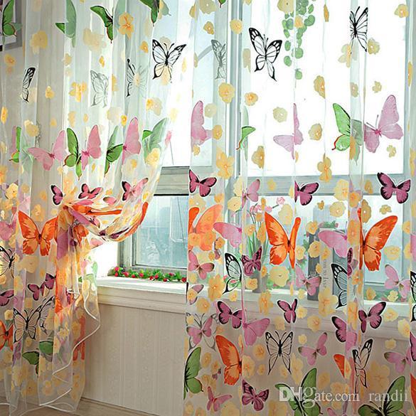 Romantic Bedroom Butterfly Gauze Curtain for Living Room Home Decor Window Sheer Voile Curtains Tulle Windows Door Curtain