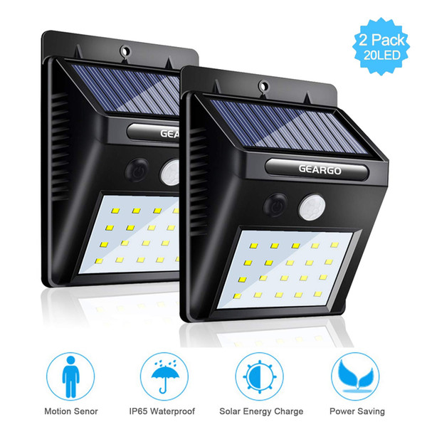 Solar Spotlight 20 LED Solar Light Outdoor 1200mAh Solar Wall Light 3 Modes and Motion Sensor IP65 Waterproof Large Angle 120° Suitable for