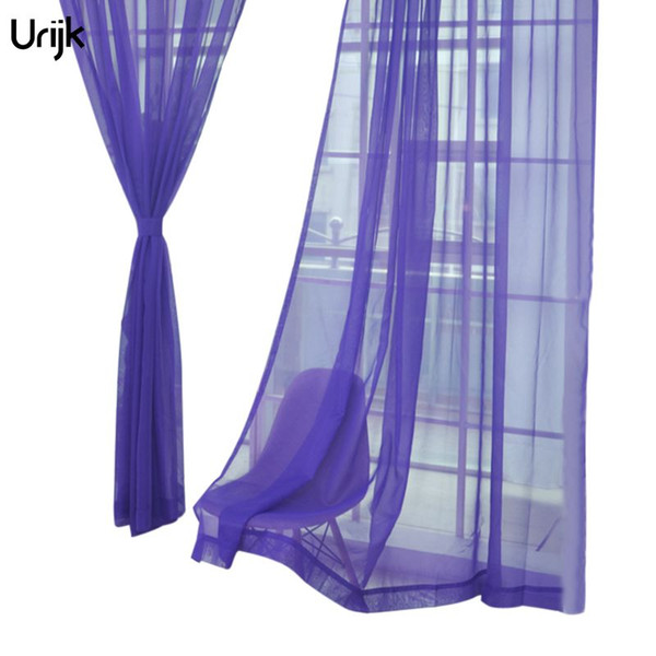 Urijk 1PC Voile Sheer Curtain for Living Room Party Bnaquet 2018 Purple Color Tulle Curtains Wedding Transparent Home Decoration