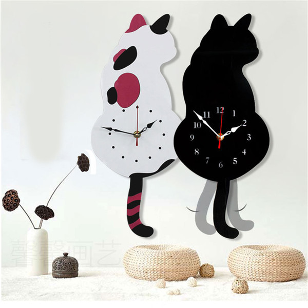 Fire Wall Clock Naughty Cat Wag Tail Vivid DIY Living Room Home Wall Decoration Fashion Watches Kids Gift Funny Cat