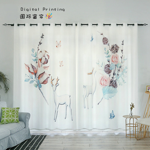 Custom Made 2x Window Drapery Panel Living Room Curtain Window Dressing 200 x 260cm Flower Plant Elk Deer White