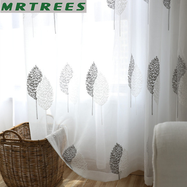 MRTREES Embroidered Tulle Window Curtains for Living Room Bedroom Curtains for Kitchen Sheer Curtain Tulle Window Drapes