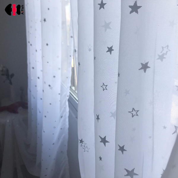 Nature White Tulle Sliver Star Hot Stamping Terylene Sheer Cheap Tulle Window Treatment Panel For Bedroom Gauze WP234C