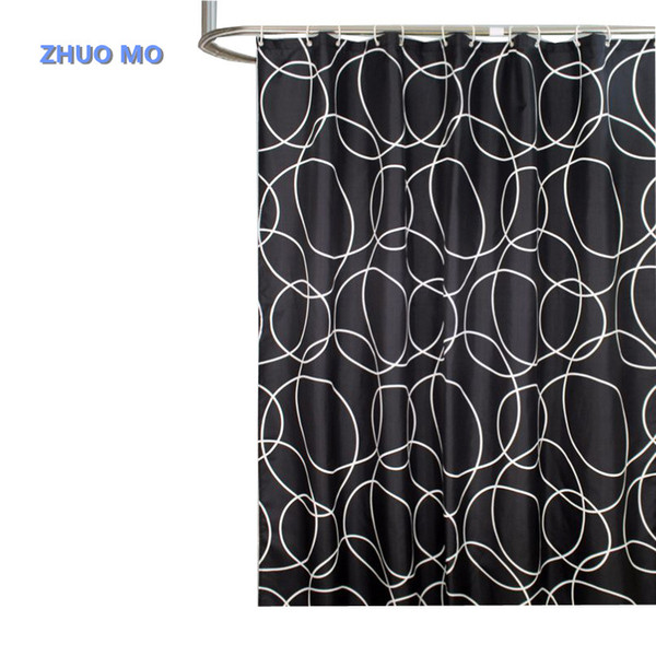 ZHUO MO Upgrade Black circle Style Bathroom Shower Curtain Thick Waterproof Polyester Mildew Proof Bath Tub Curtain with Hooks