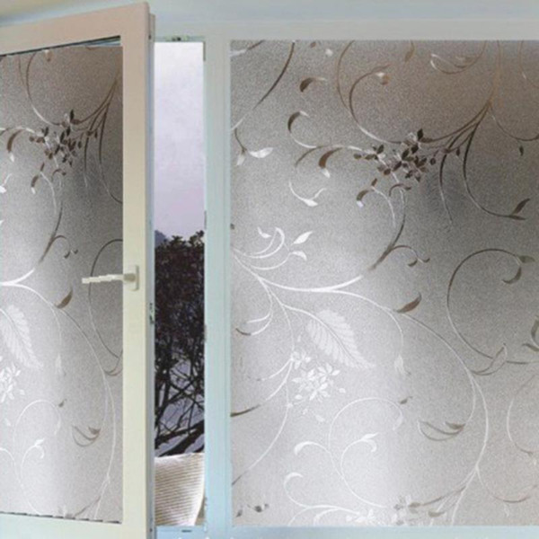 Elegant Flower Decorative Self Adhesive Static Privacy Glass Window Film 45x100cm