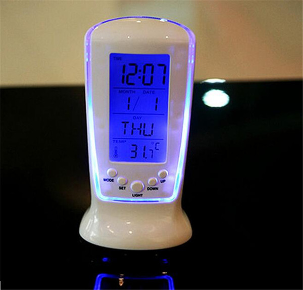 LED Digital LCD Alarm clock calendar thermometer with Blue Backlight Desk Clock