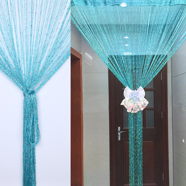 1*2m String Tassel Hanging Curtain Divider Living Room decorated with Silver Encryption Tulle Window Curtains Door Window Decor