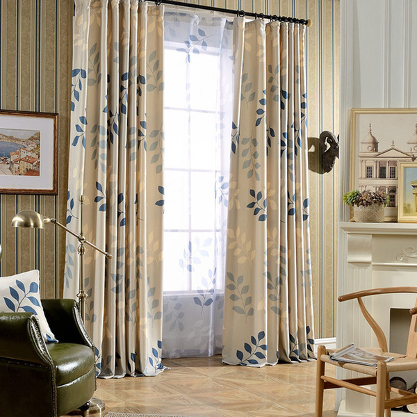 New Arrival Korean Pastoral Fresh Style Cotton and Linen Leaves Printed Curtain Blockout Cloth Curtain