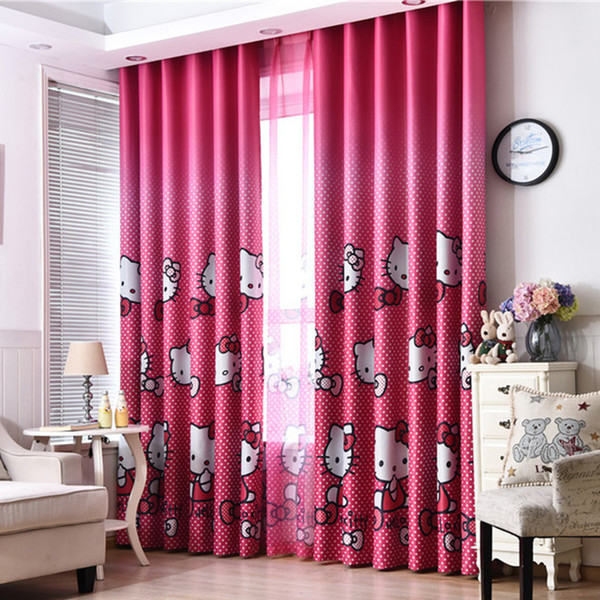 Cute Hello Kitty Cartoon Printed Curtains for Kids Baby Room Children Bedroom Living Room Curtain Drapes Panel Window Treatments