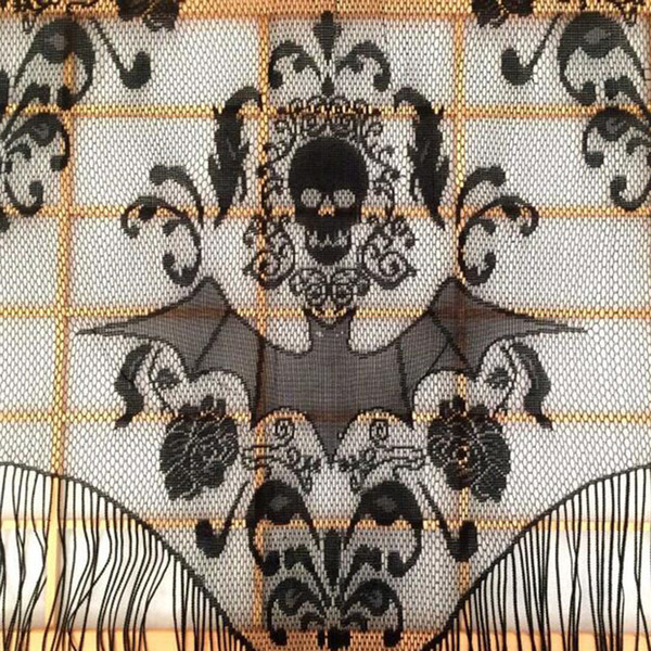 Skull Bat Web Curtain Topper Shawl Halloween Haunted House Home Tassel Party Supplies Drop shipping