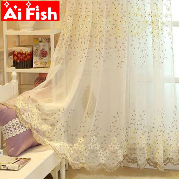 Fashion Grey Leaves Embroidery Rustic Flower Yarn Curtain Finished Product Custom Curtain For Balcony Living Room Decor AP273#20