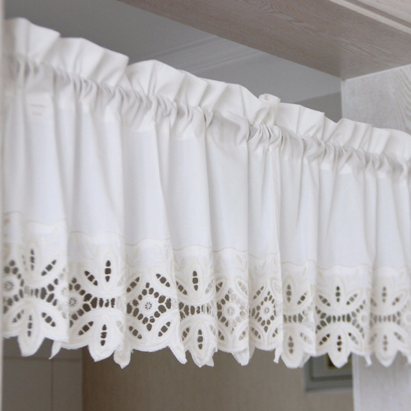 1Pc Home Decoration American Style Coffee Curtains Short Curtains For Kitchen / Dining Room Embroidered Lace