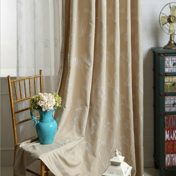 2018 Ginkgo Pattern Embroidery Window Curtain Blackout Curtain Drape For Bedroom Living Room Window Blind Matching Tulle