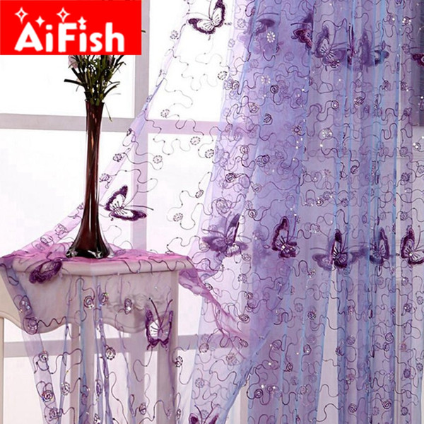 Elegant Beautiful Butterfly Sequin Embroidered Gauze Screens French Romantic Classic All-match Curatin For Living Room AP344-20