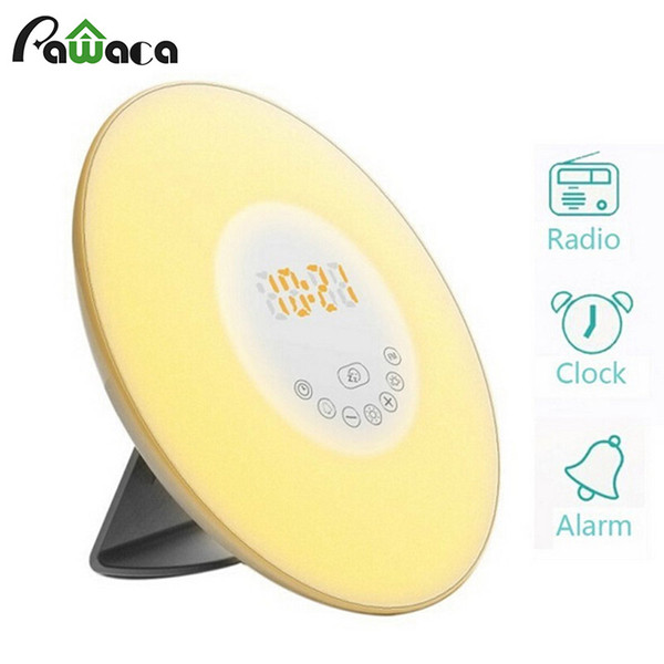 Sunrise Wake Up Alarm Clock LED Light Smile FM Radio Digital Alarm Clock Touch Sensor Morning Wake Up Clock USB AAA Powered