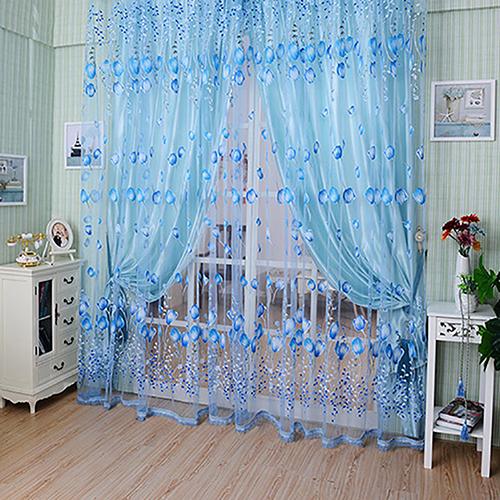 Floral Tulle Voile Door Window Curtain Drape Panel Sheer Scarf Valances Divider