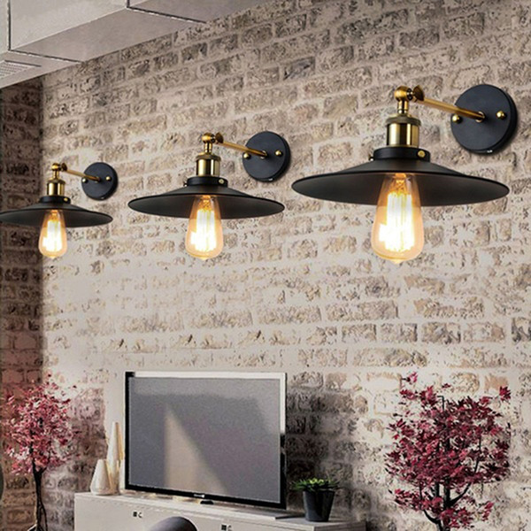 American Loft Industrial Wall Lamps Vintage Bedside Wall Light Metal 22cm Lampshade E27 Edison Bulbs 110V/220V Wall Light Free shipping