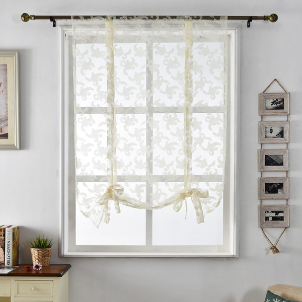 Kitchen curtains jacquard tulle roman blinds floral white sheer fabrics window treatment short door curtains home textile