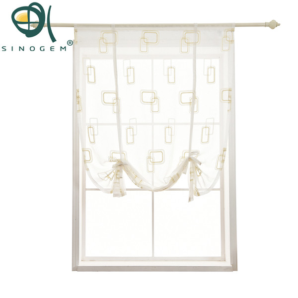 Sinogem Kitchen short curtain High-end embroidery roman blinds Geometric box sheer panel beige tulle window treatment door curta