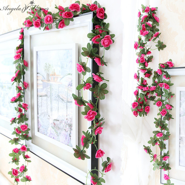 1pcs 2.3m 45 flower heads silk rose rattan artificial rose flower vine wedding decoration for windows chairs walls home decor haif