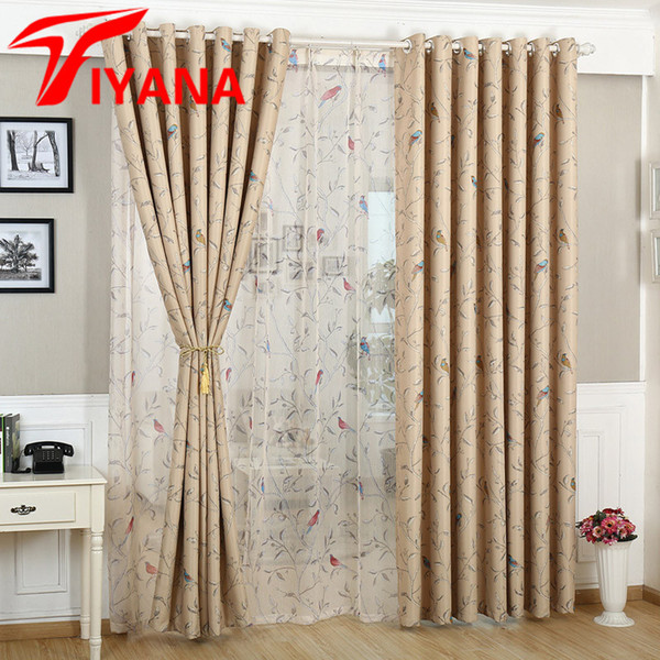 Rustic Birds Flowers Pattern Design Home Window Blackout Cloth Curtains For Bedroom Living Room Kitchen Bay Window P128Z20