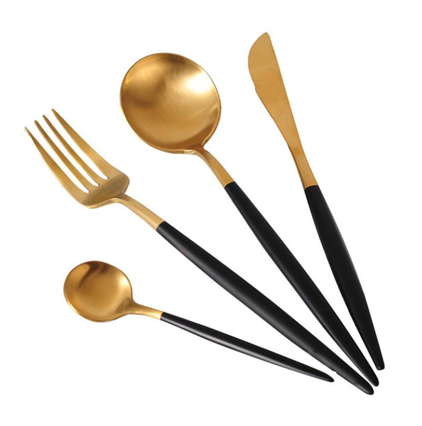 High Quality Elegant gold-plated stitching Tableware Western Cutlery 304 Stainless Steel Cutlery Steak Cutlery Coffee Spoon Set Wholesale