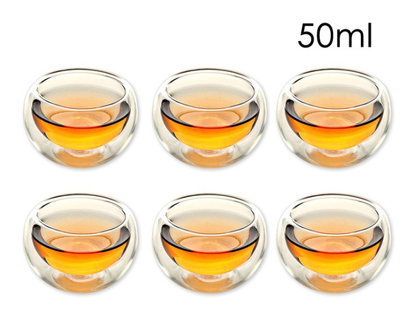 Set of 6 Durable 50ml Heat Resistant Double Wall Layer Tea Cup Healthy Elegant Clear Water Drinking Cup Flower Tea Cups Glassware