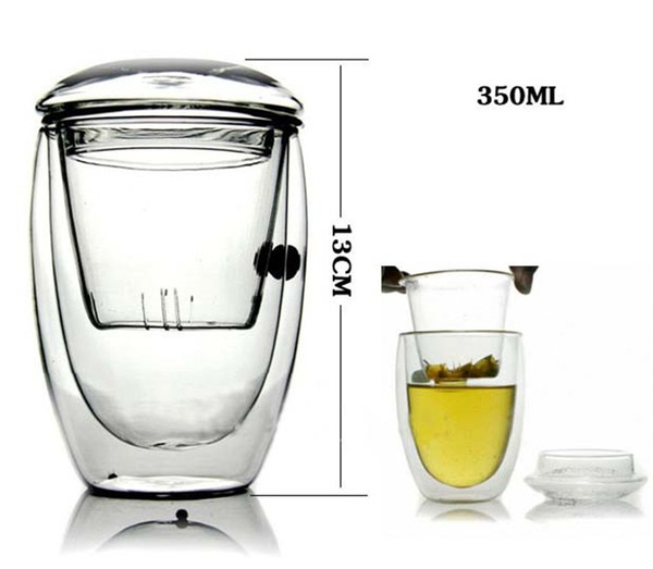 Tea Cup Heat Resistant Double Layer Glass Tumbler Crystal Clear Borosilicate With Lid Water Cup W8213