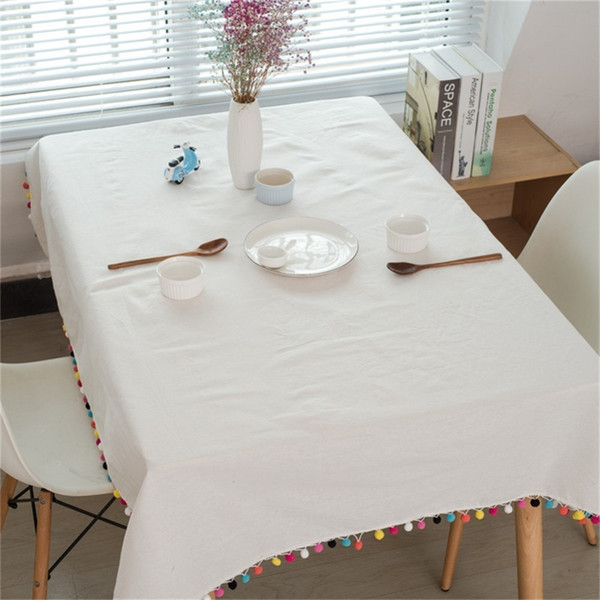 Solid Color Tablecloths Festive Decorative Tablecloths Colorful Fur Ball Tassels Table Cover Protector For Wedding Party Home