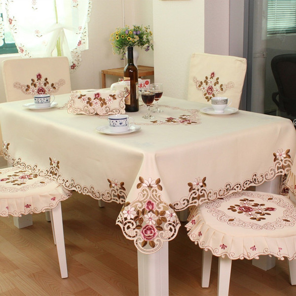 White Flower Table Cloth With Lace Cotton Print Chinese Style Rectangular Dinning Tablecloths Cover Home Decor 6 Size