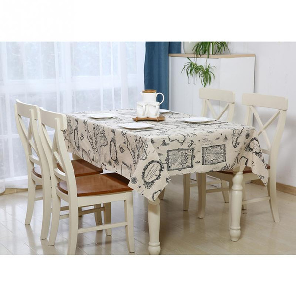 New World Map Vintage Pattern Dinning Coffee Table Cotton Linen Cloth Covering