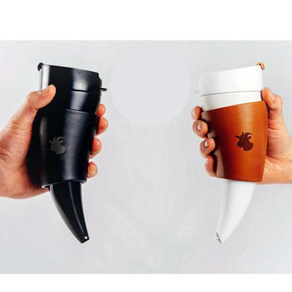 1pc Creative Goat Horns Stainless Steel Thermos Mug Coffee Cup Insulation Vacuum Thermos Flask Couple Traveling Hot Water Bottle