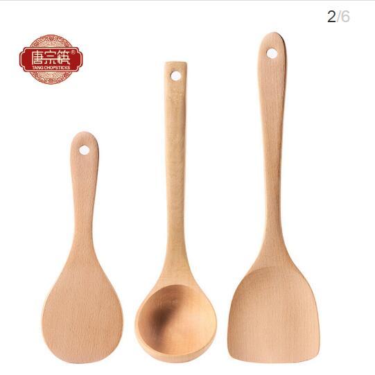 cooker part Tang Zong chopsticks Unpainted Elm Shovel Spoon Set Solid wood spatula Log wooden spoon Rice Soup C6668