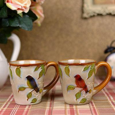 European stye ceramic crafts birds couples brushing mugs cup hotel and kitchen bathroom cup saucer Beer mug