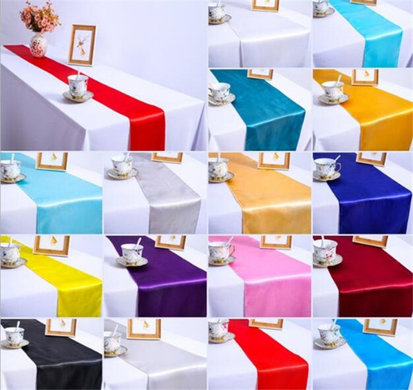 300pcs 30*275cm Table Runner Satin Table Runners for Wedding Satin Ribbon Cloth Table Runner Flag of Wedding Banquet Decors G427