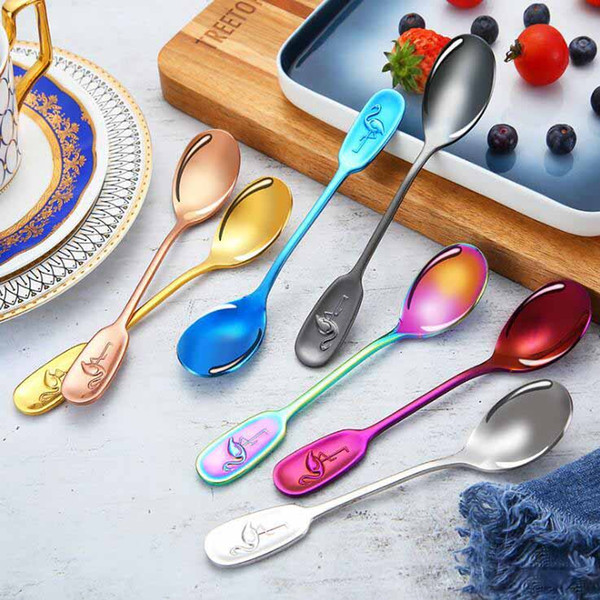 Cute Flamingo Handle Spoon 304 Stainless Steel Coffee Spoon 7 Colors Tea Spoon Great Party Wedding Gift