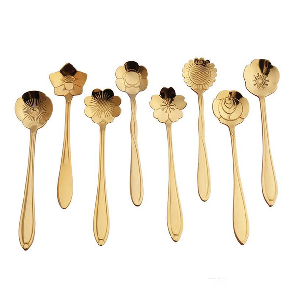 Flowers Coffee Spoon Stainless Steel Stirring Spoon Small Ice Cream Dessert Scoop Teaspoon