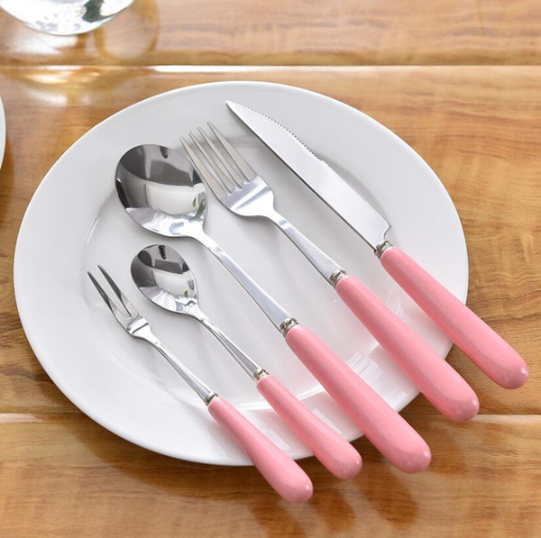 New High Quality Tableware Candy colors Western Cutlery Stainless Steel Cutlery Steak Cutlery Coffee Spoon Set Wholesale