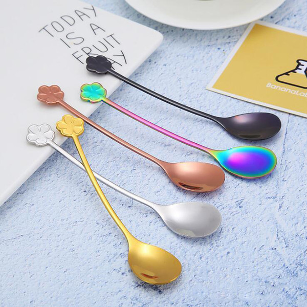 Lucky Four-leaf Spoon Creative 5 Colors Mixing Spoon Multi Function Honey Scoop Milk Tea Spoon New Arrivel