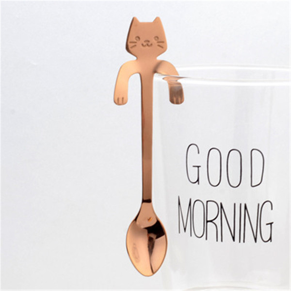 Handle Hanging Tea Coffee Spoon Cute Cartoon Cat Stainless Steel Cutlery Tableware for Kitcen Kids Home Supplies